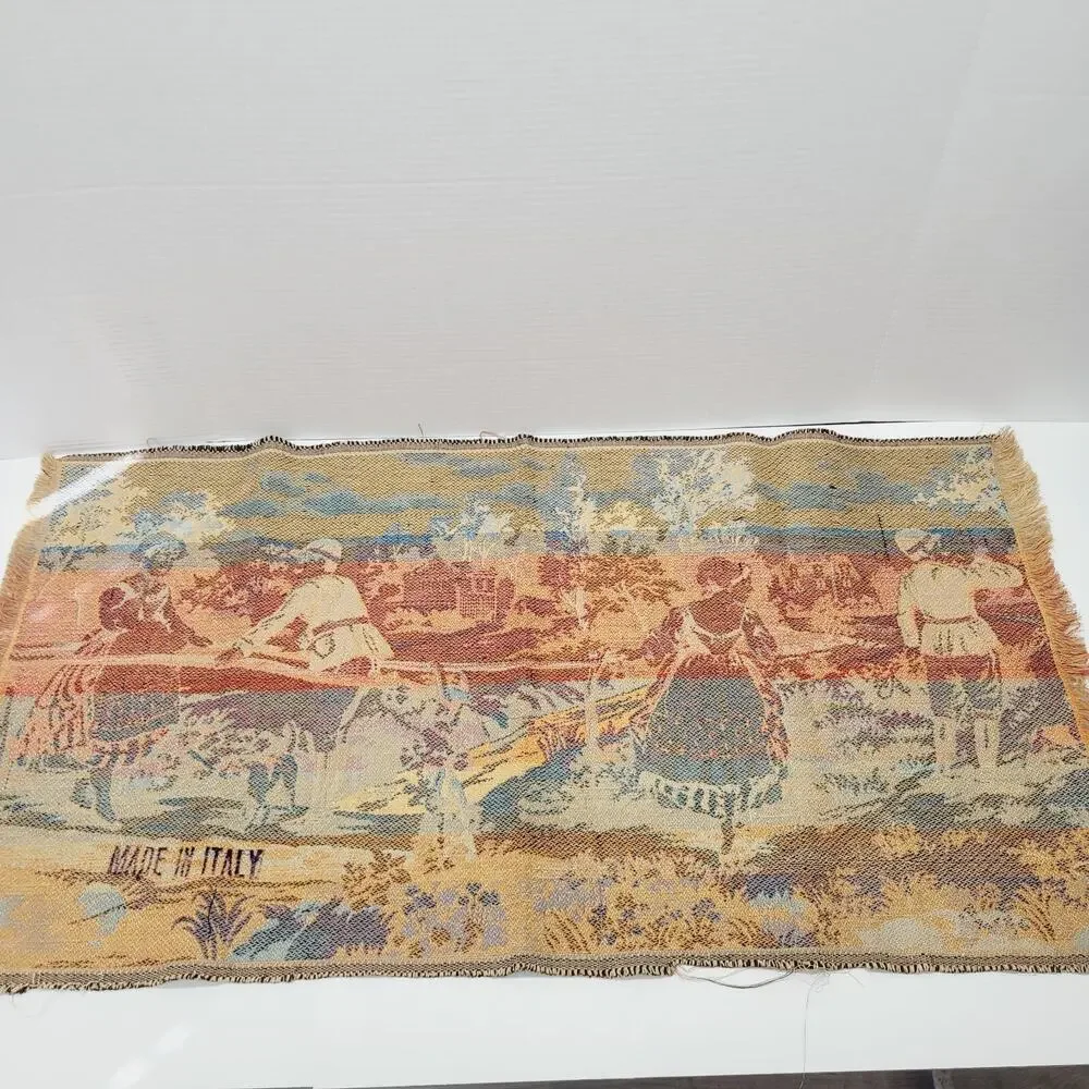 Vintage Italian Woven Tapestry Courting Couples on Bridge Made in Italy 36